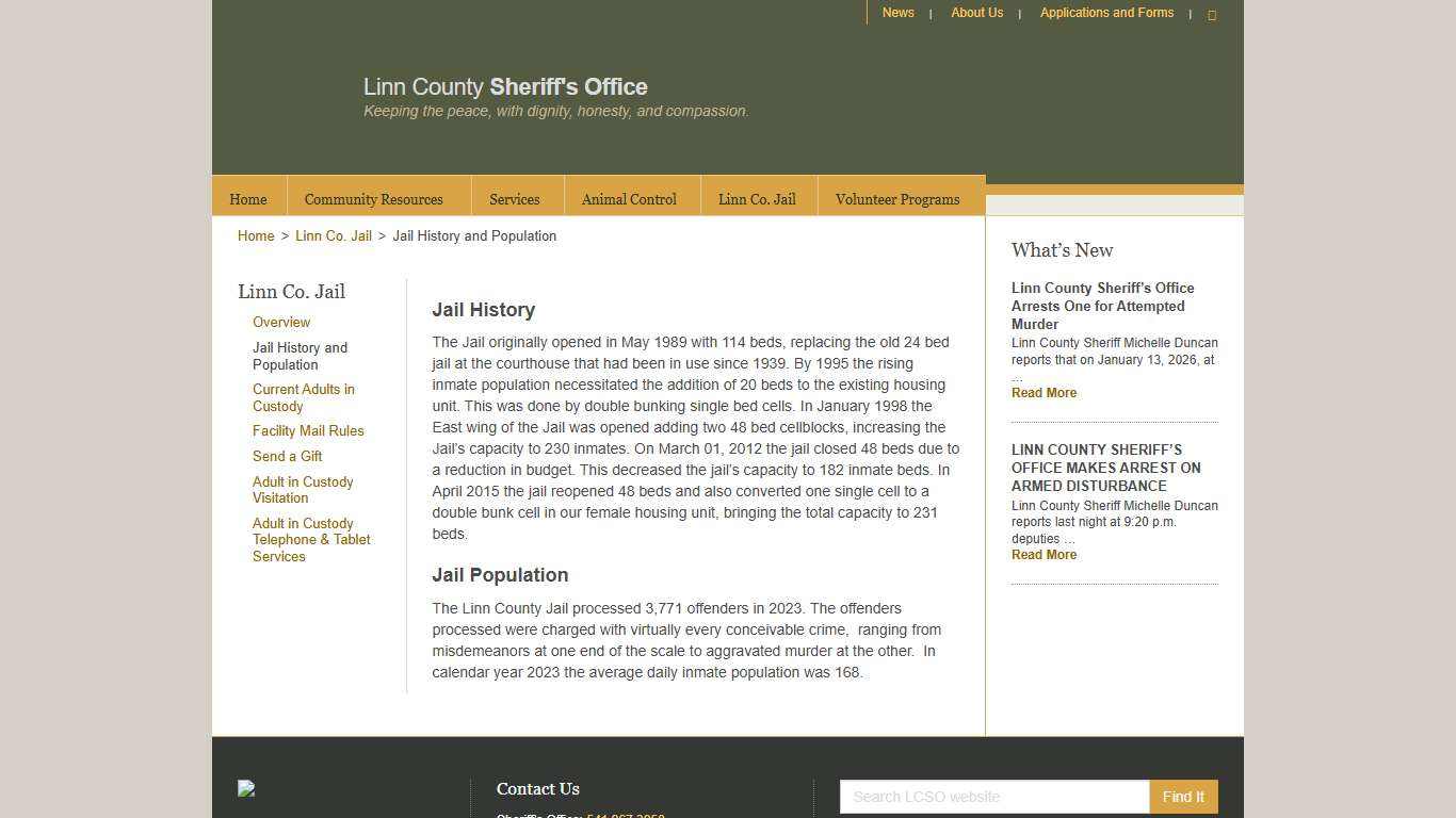 Jail History and Population - Linn County Sheriff's Office